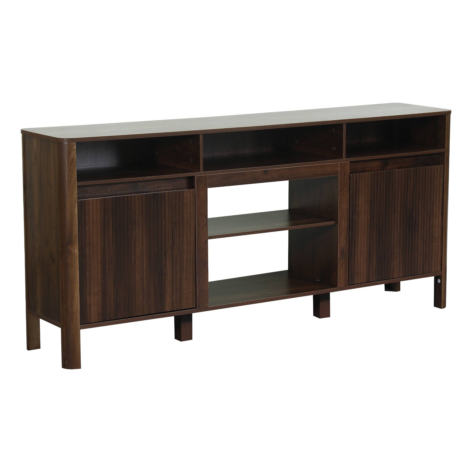 Alt View 4. Ihomeadore - 68" Modern Minimalist Fluted TV Stand Entertainment Center with Open Storage Shelves for TVs up to 75" - Dark brown.