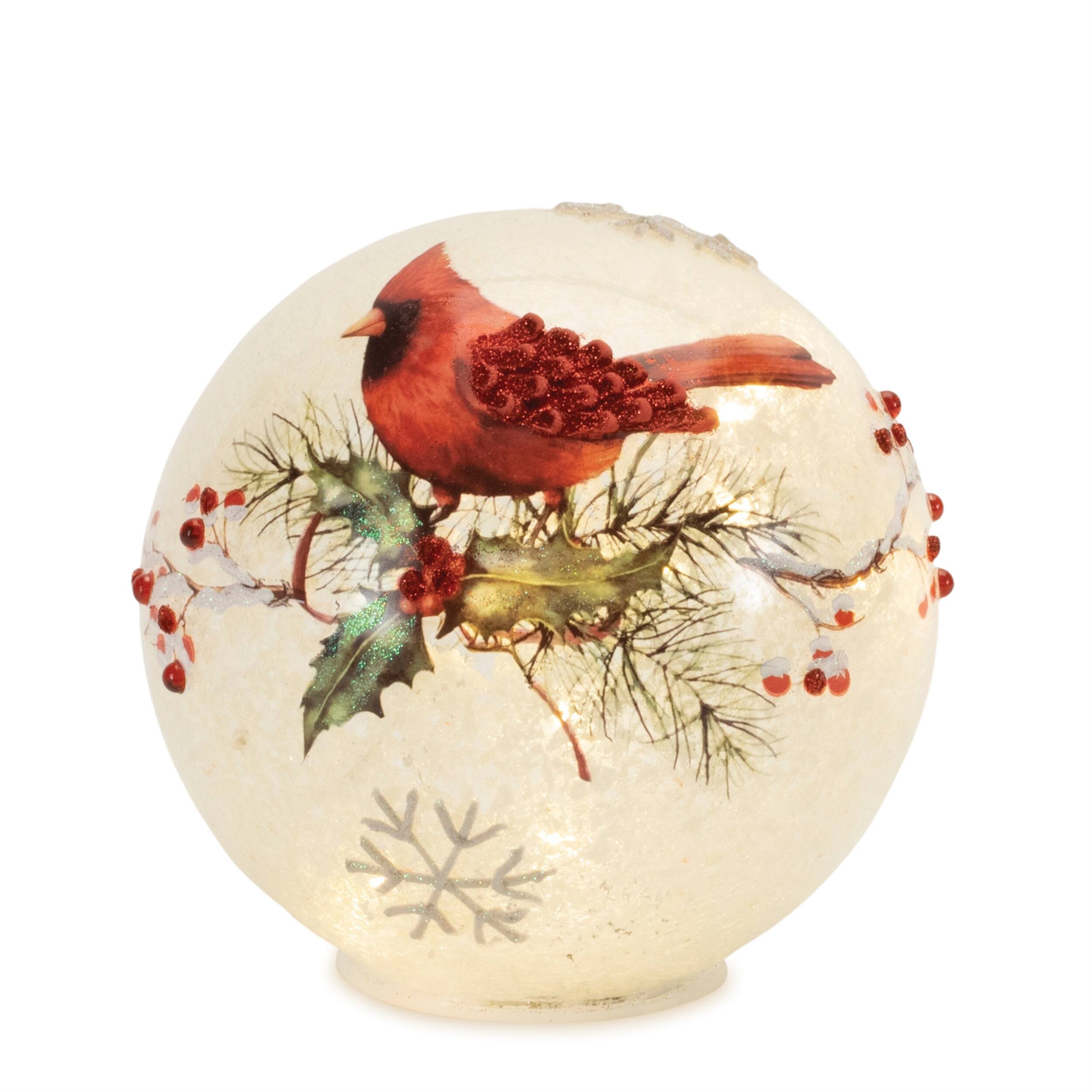 Back. BreeBe - LED Frosted Cardinal Berry Globe (Set of 2) - Red, White.