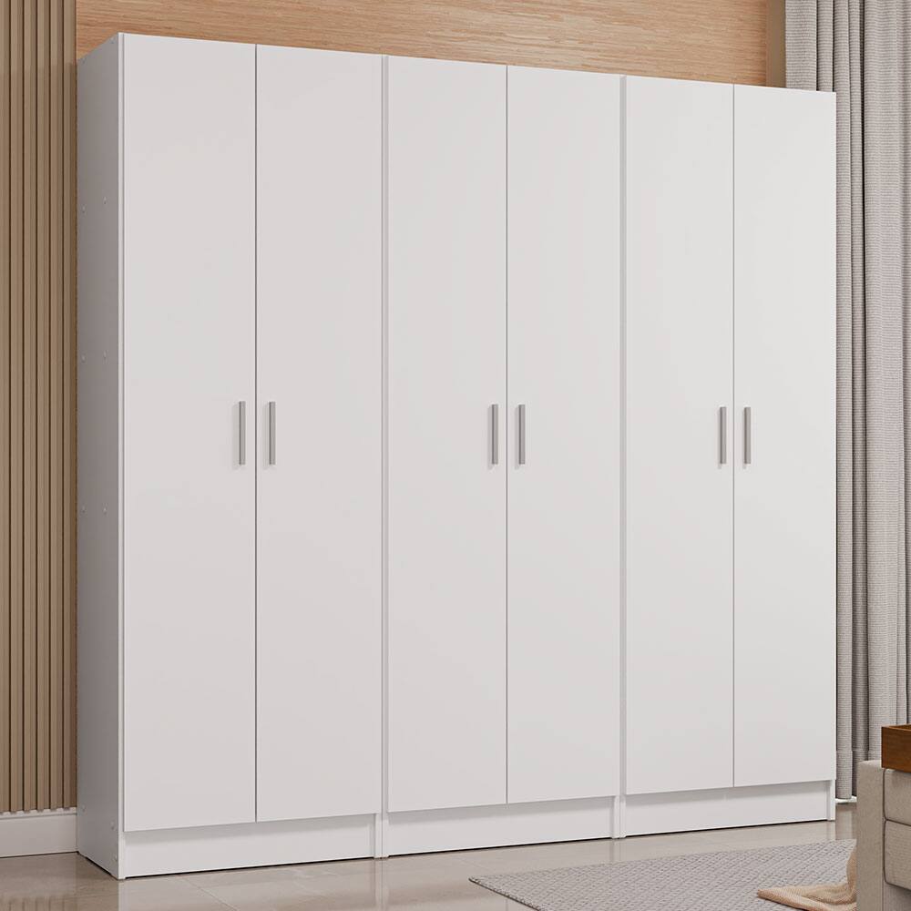Angle. Madesa - Madesa 6 Doors Wardrobe with 10 Utility Shelves 71"L - White - White.