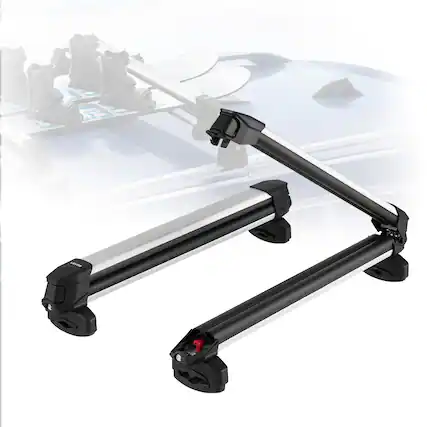 Front. VEVOR - Ski & Snowboard Roof Rack, Carry up to 6 Pairs of Skis or 4 Snowboards, 2PCS Aluminum Universal Car Roof Rack Top Holder - Black.