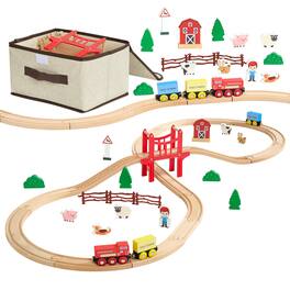 VEVOR - Wooden Train Set, 39PCS, Wood Train Track with Magnetic Trains and Railway Accessories, Compatible with Major Brands - Wood color