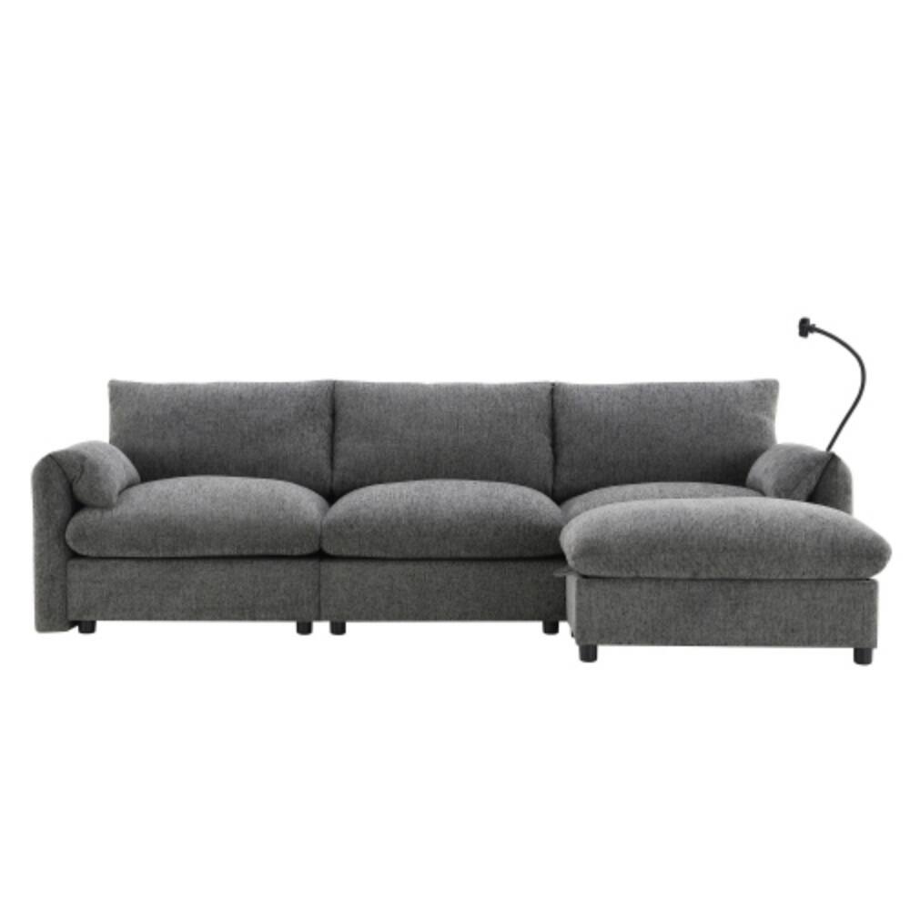 Alt View 7. LUCKY ONE - 96.5" L-Shape Chenille Sectional Sofa w/ Storage Ottoman USB Charger Phone Holder - Gray.