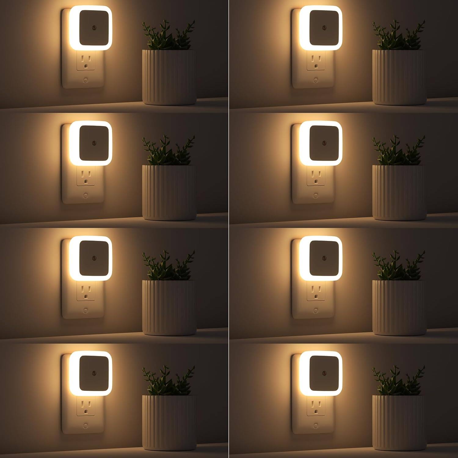 Front. Dazzed Corner - 8-Pack LED Night Lights Plug into Wall, Dusk to Dawn Auto Sensor - White.