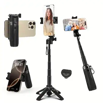 Front. Furno Fusion - 16-inch Wireless Selfie Stick with Tripod & Wireless Remote - Extendable Phone Pole, 360° Rotatable.