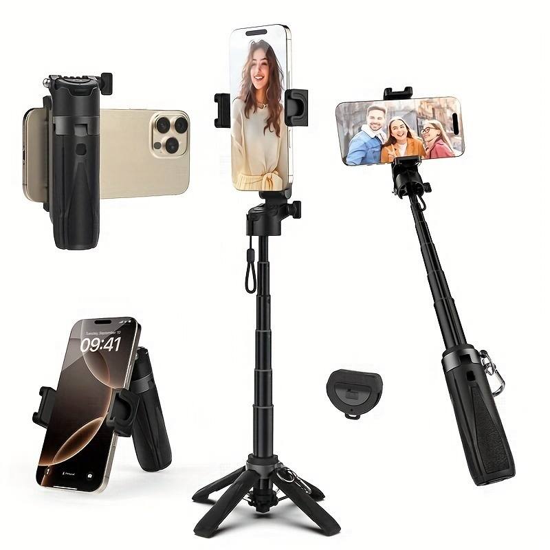 Front. Furno Fusion - 16-inch Wireless Selfie Stick with Tripod & Wireless Remote - Extendable Phone Pole, 360° Rotatable.