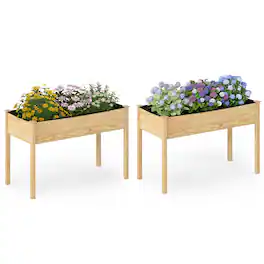 Gymax - 2PCS Wooden Raised Garden Bed w/Legs Liner Drainage Holes Large Planter Box - Yellow