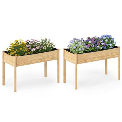 Front. Costway - Costway 2PCS Wooden Raised Garden Bed w/Legs Liner Drainage Holes Large Planter Box - Natural.