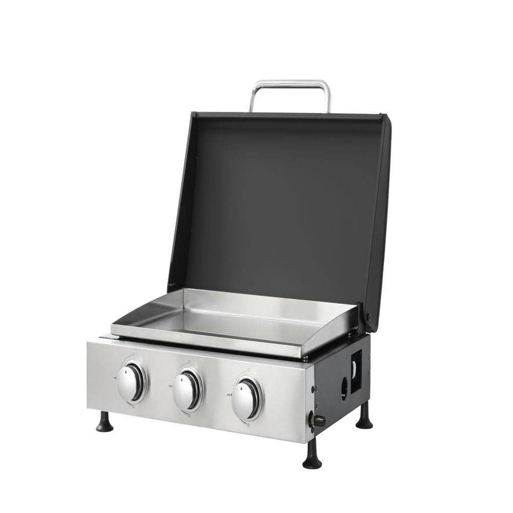 Resenkos - 3 Burner BBQ Propane Gas Grill, Stainless Steel BTU Patio Garden Barbecue Grill, Black
