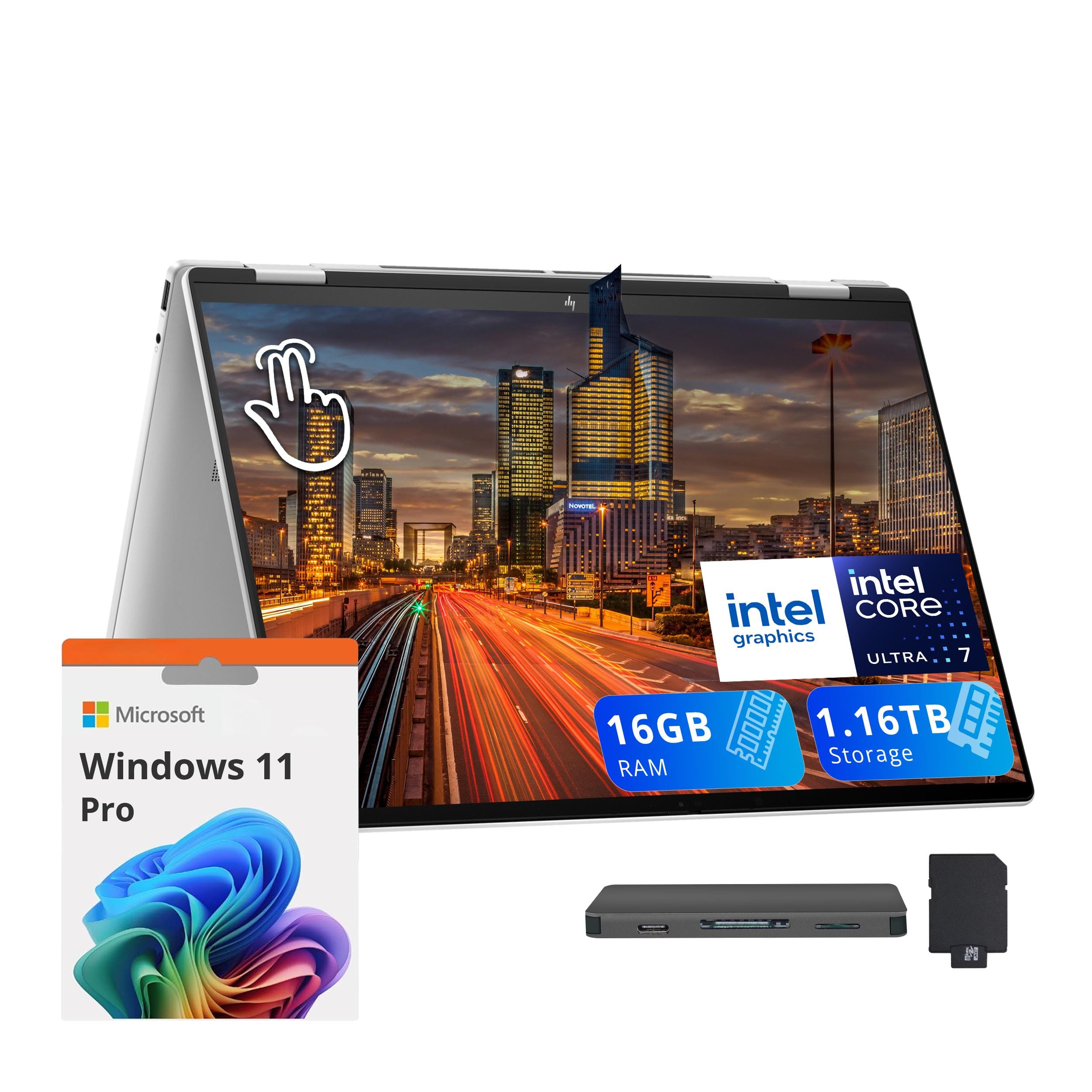 HP - Envy x360 2-in-1 16" Touchscreen Laptop,Intel Ultra 7 155U,16GB,1TB SSD+128GB Docking Station,Win 11 Pro - Silver