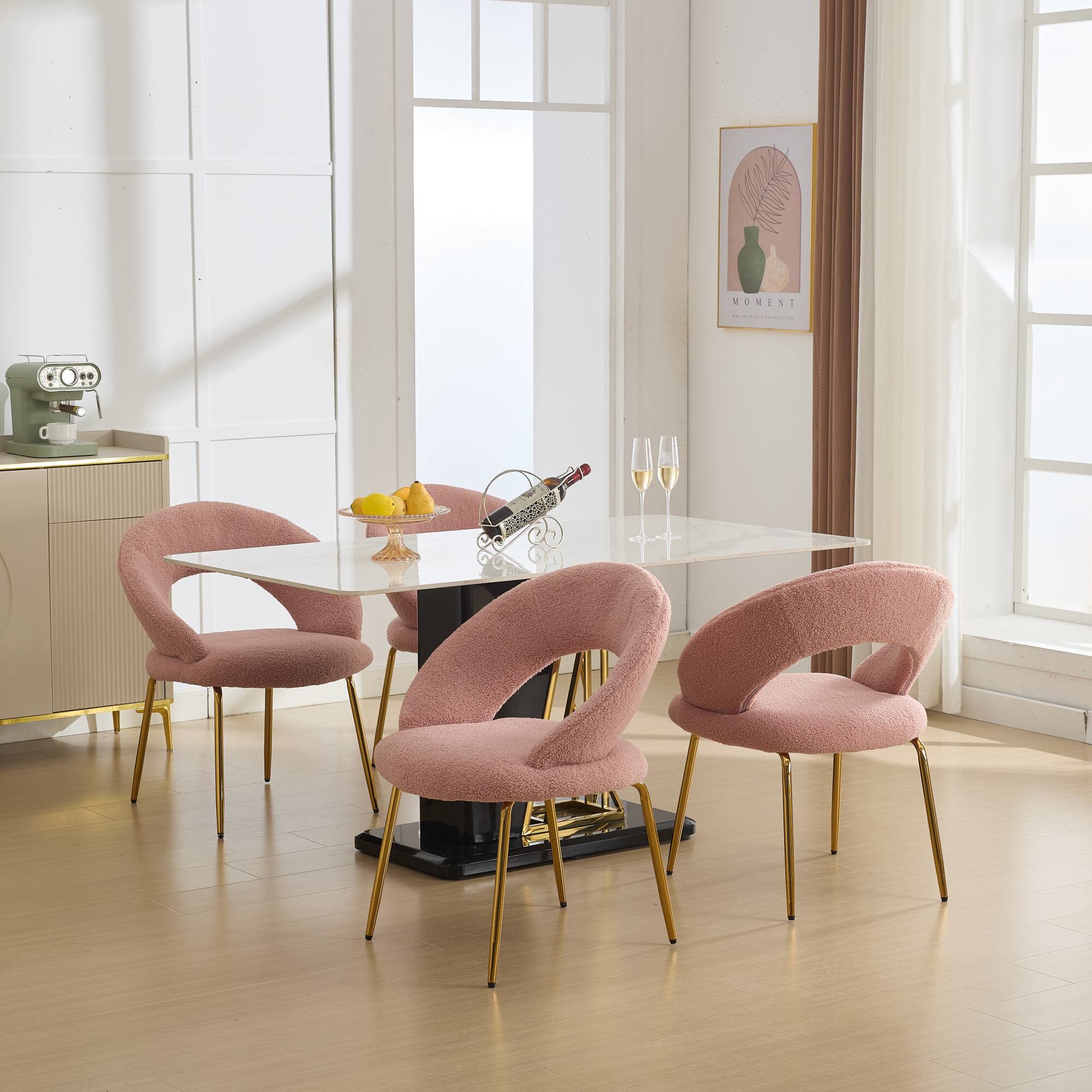Alt View 9. GOODSILO - Luxury Velvet Dining Chair with Curved Backrest and Elegant Metal Legs for Modern Kitchen or Dining Room - Pink.