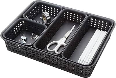 Alt View 1. Advantus - Advantus Plastic Weave Bins, Black, 5/Pack (37530) - Black.