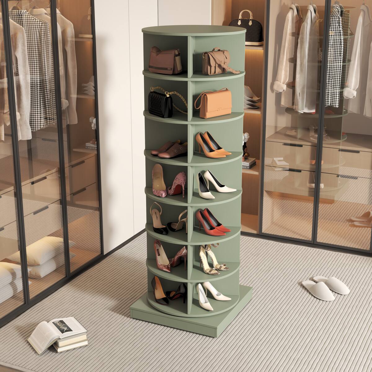 Back. Spaco - Spaco 7-Layer 360 Rotating Shoe Cabinet,Space Saving Shoe Storage Organizer,Freestanding Shoe Rack for Entryway Bedroom - Green.