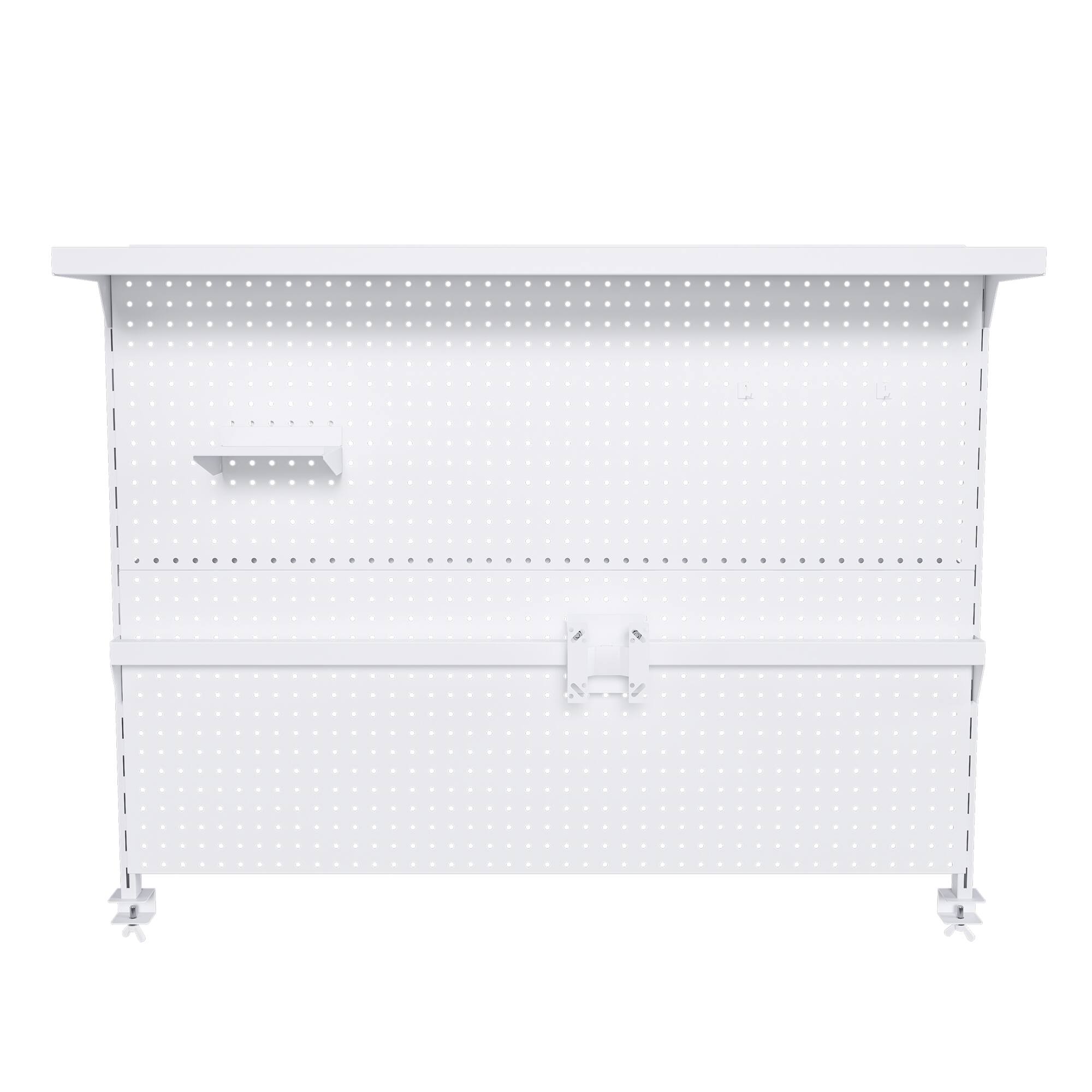 Left. GOODSILO - Steel Clamp-On Desk Pegboard Organizer with Single Monitor Stand and Modular Storage Panel - White.