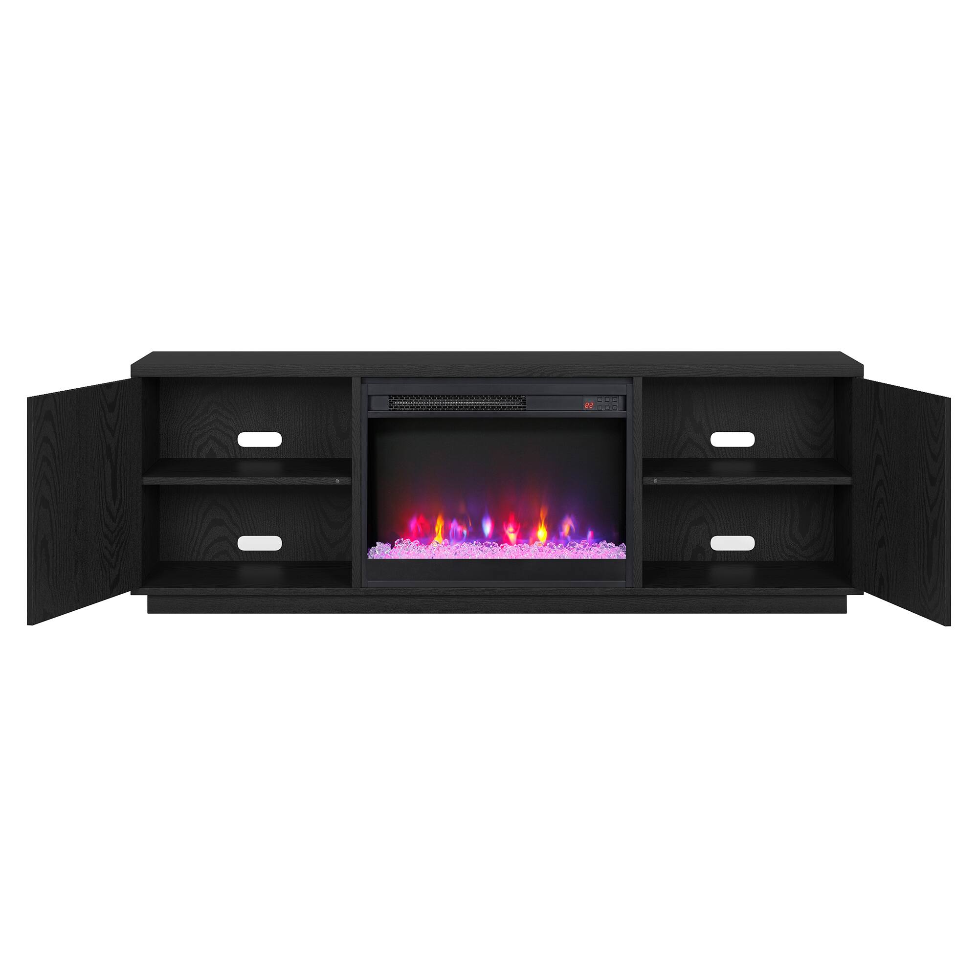 Alt View 1. Hudson&Canal - Hanson Rectangular Fluted TV Stand with 26" Crystal Fireplace for TV's up to 75" in Black Grain - Black Grain.