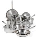 Front. Tramontina - Tramontina Tempo Tri-Ply Base Stainless Steel 14-Piece Cookware Set with Glass Lids - Silver.