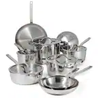 Front. Tramontina - Tramontina Tempo Tri-Ply Base Stainless Steel 14-Piece Cookware Set with Glass Lids - Silver.