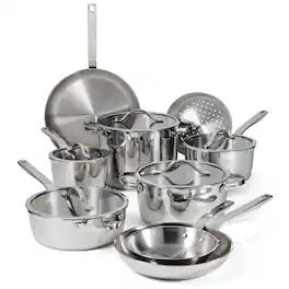 Tramontina - Tempo Tri-Ply Base Stainless Steel 14-Piece Cookware Set with Glass Lids - Silver