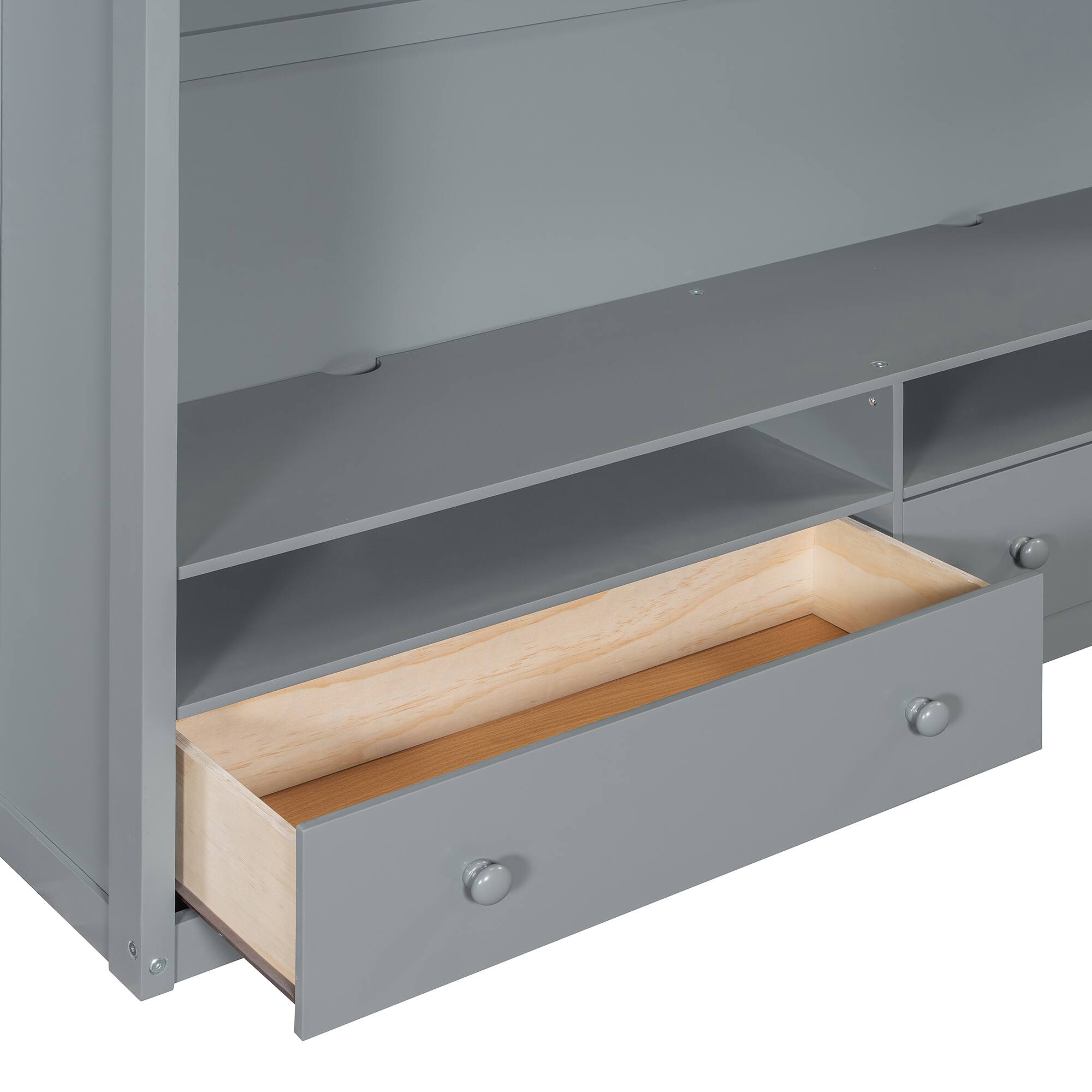Alt View 3. Anysun - Full size Loft Bed with Drawers, Shelves and Light - Gray.