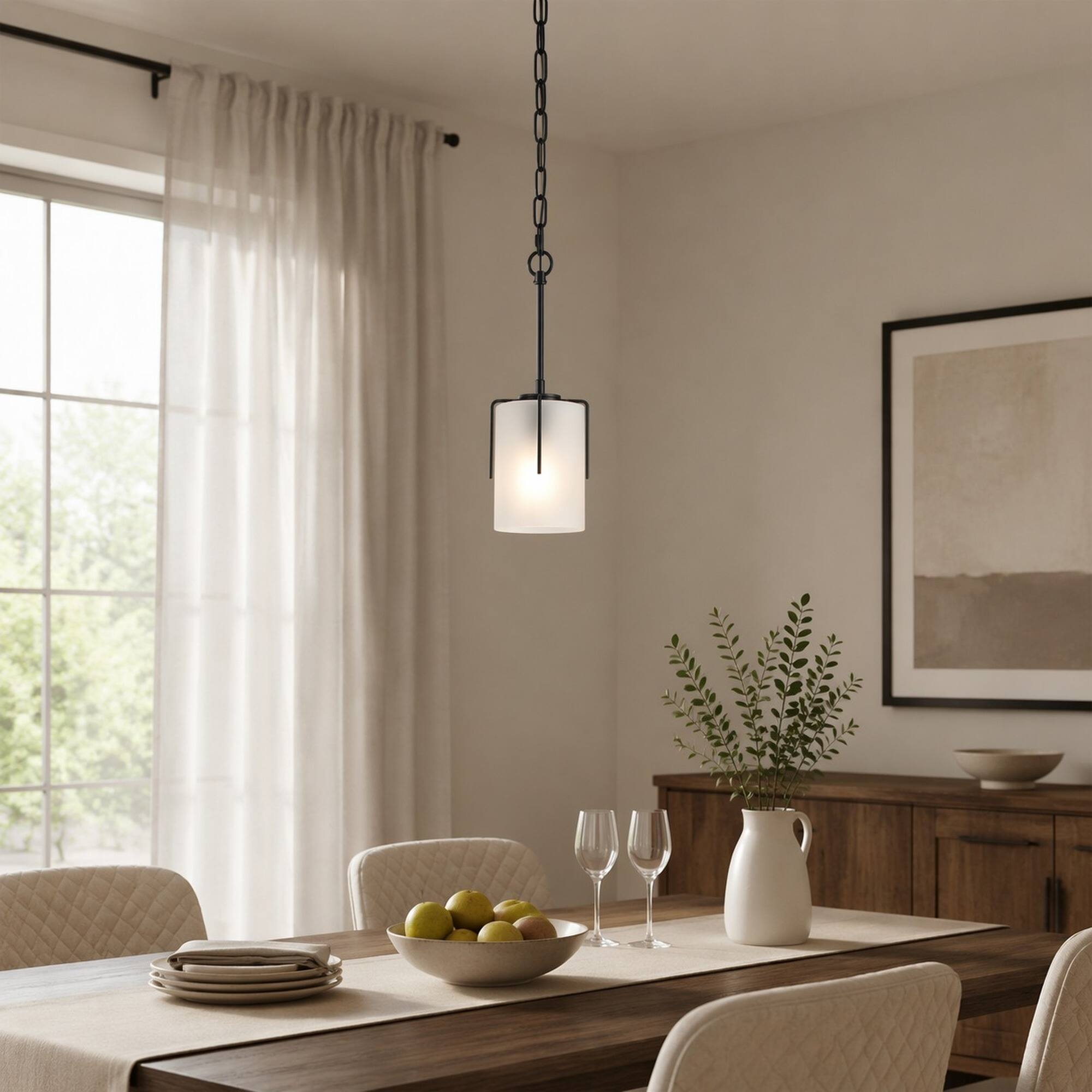 Left. RYHNUYNE - Modern Black Pendant Light with Frosted Glass Shade,Linear Light Fixture for Kitchen Island Dining Room - Black.