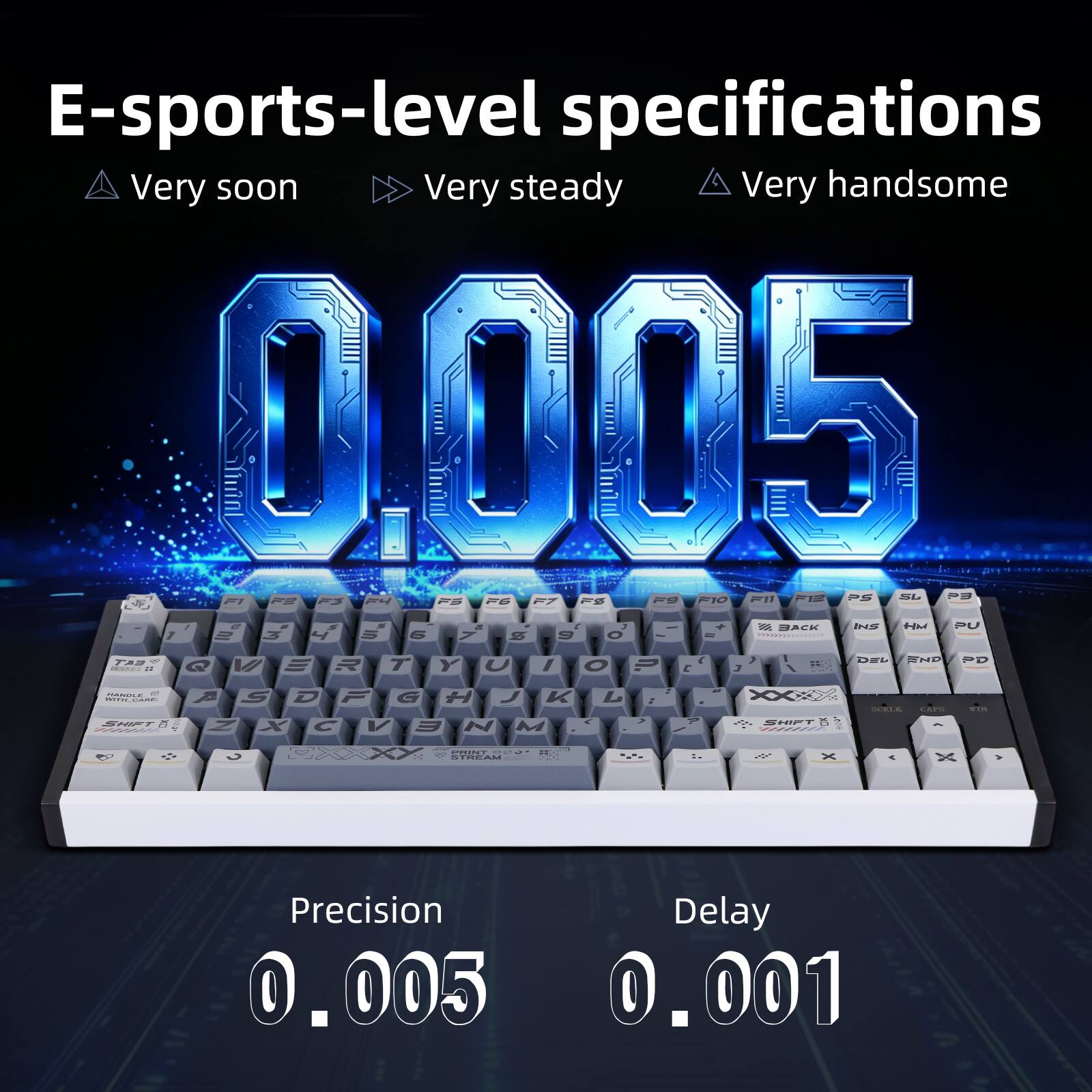 E-sports-level specifications  
Very soon  
Very steady  
Very handsome  

0.005  
Precision  
0.001  
Delay
