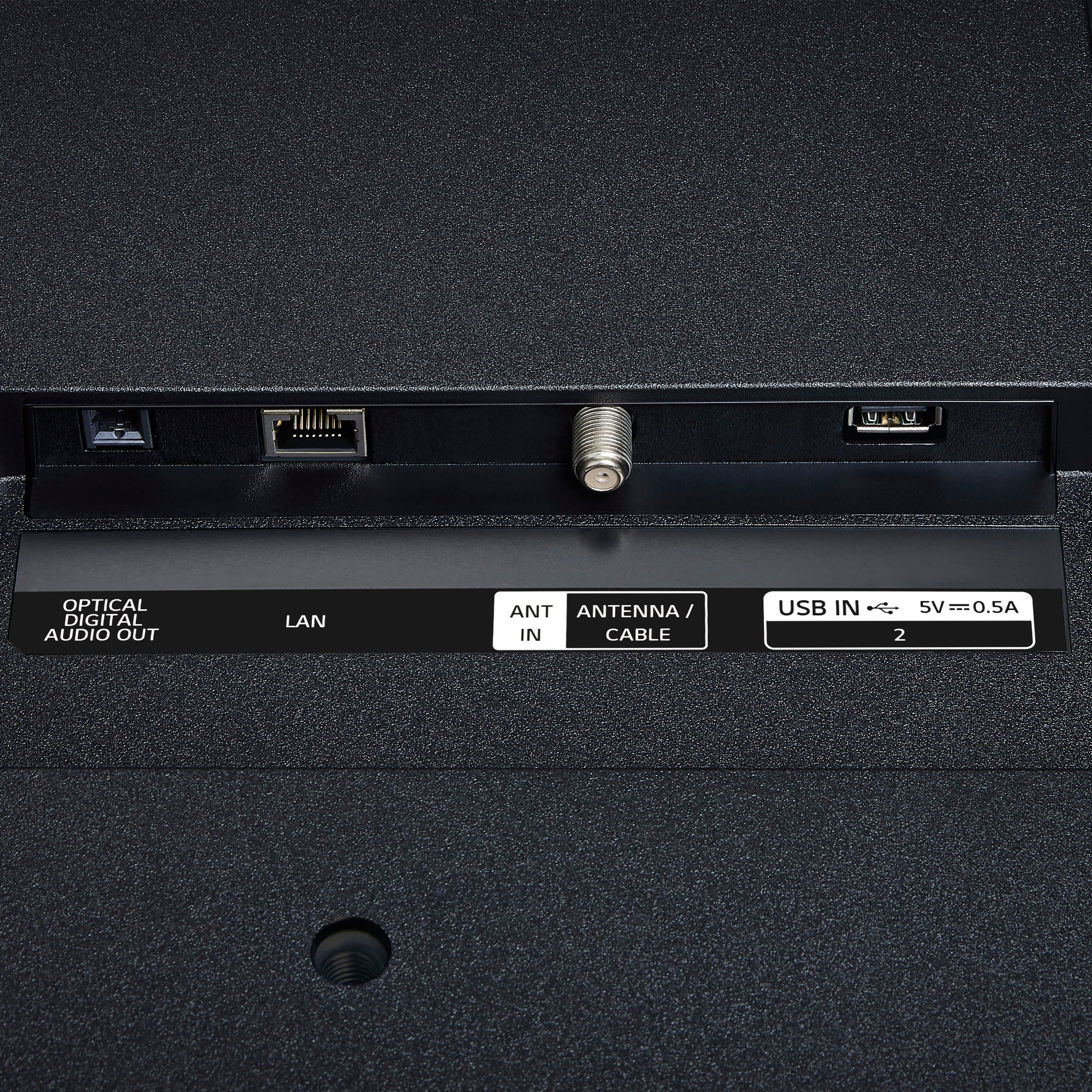 The text on the image reads: "Optical Digital Audio Out LAN ANTENNA/IN CABLE USB IN 2 SV 0.5A."