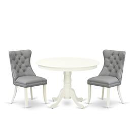 East West Furniture - 3 Piece Kitchen Table & Chairs Set Contains a Round Dining Table with Pedestal - White