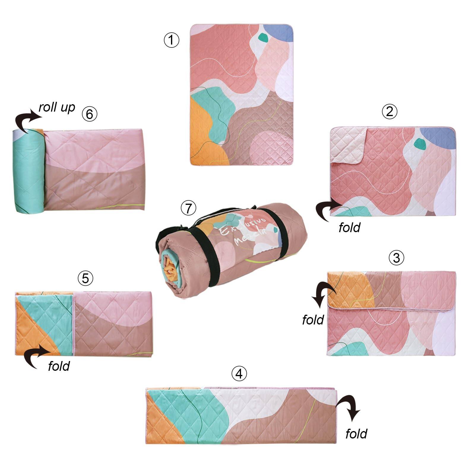 1. roll up  
2. fold  
3. fold  
4. fold  
5. fold  
6. roll up  
7. fold