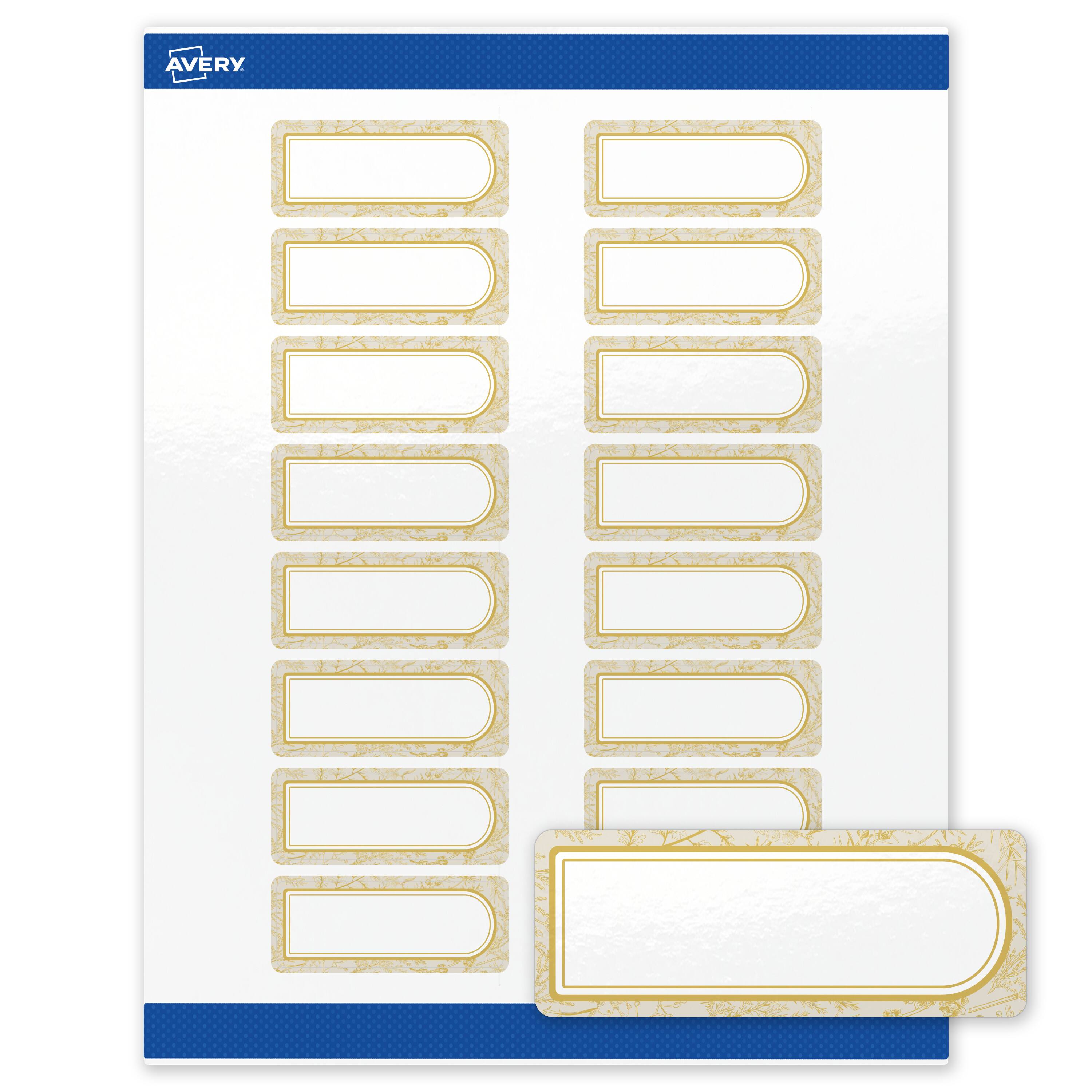 Front. Avery - Avery Labels, 1" x 2-5/8", Glossy White, Arched Metallic Gold Florals - White.