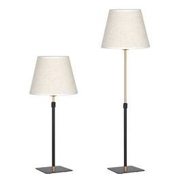 Oumilen - Adjustable Height Table Lamp 21.5-31.5In Black Iron Base with Linen Shade, UL Plug & Inline Switch