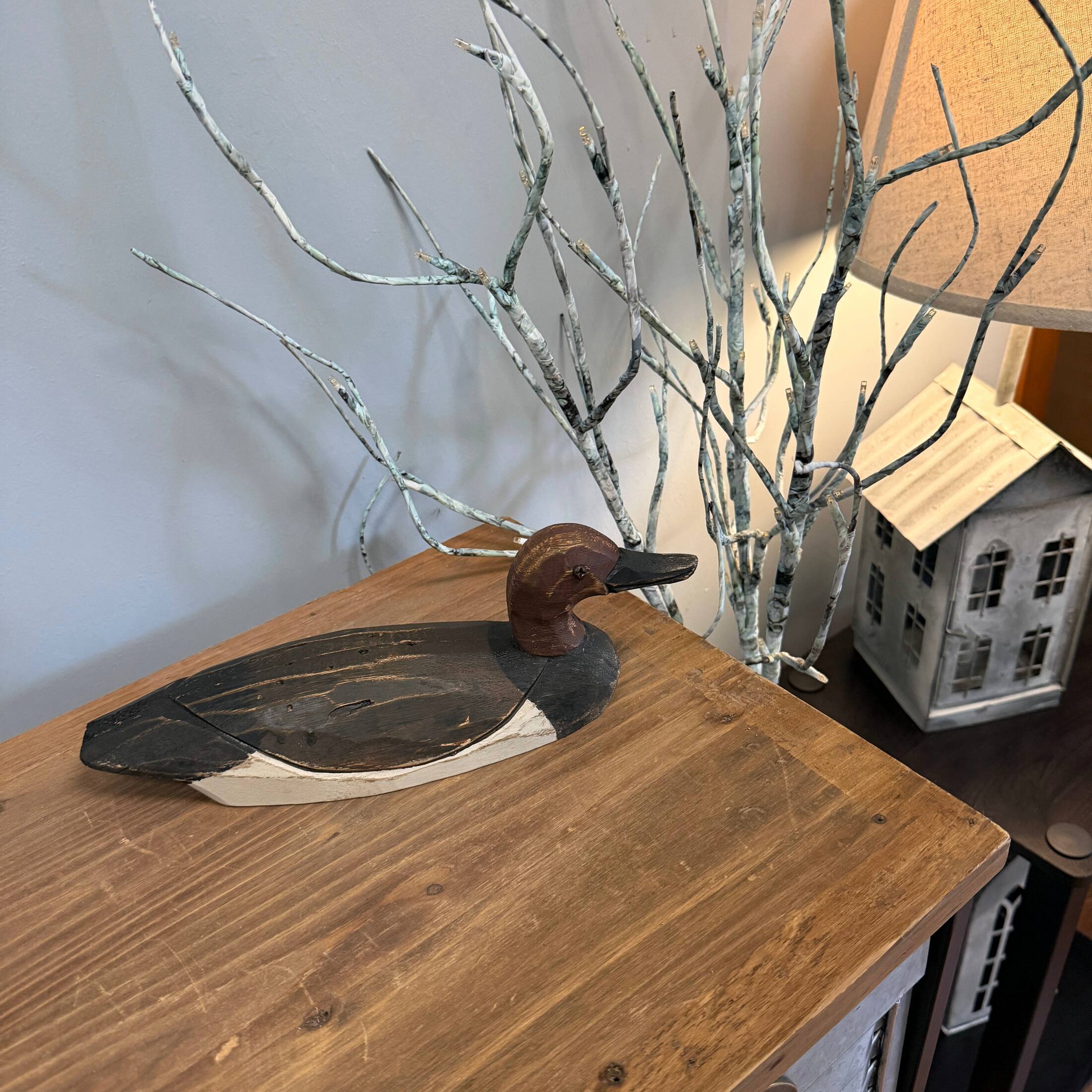 Alt View 6. Things2Die4 - Rustic Hand-Carved Wood Duck Figurine 10.5 Inch Distressed Tabletop Decor - Red/Brown.