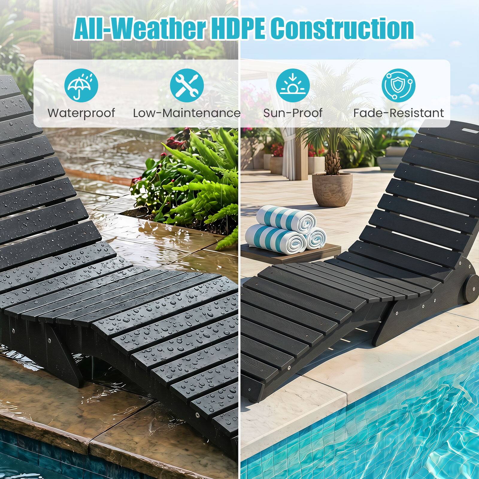 All-Weather HDPE Construction

- Waterproof
- Low-Maintenance
- Sun-Proof
- Fade-Resistant