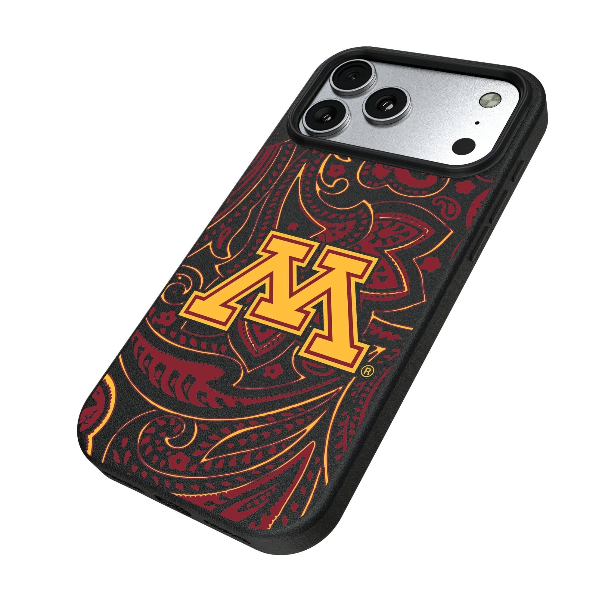 Alt View 1. Keyscaper - Minnesota Golden Gophers Paisley iPhone Magnetic Bump Case - 16 Plus - Black.