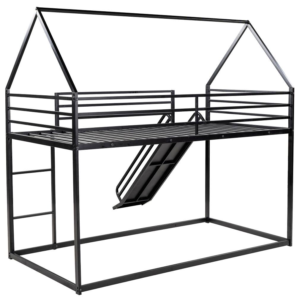 Alt View 8. Loheer - Loheer Twin Over Twin Bunk Bed House Bed with Slide Black Metal - Black.