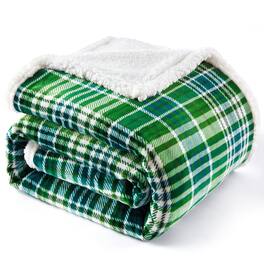 Refined Abode Design - Sherpa Plaid Throw Blanket X fuzzy Fluffy Cozy Soft Fleece Flannel Plush Size Microfiber For Couch Bed Sofa - Checkered Green