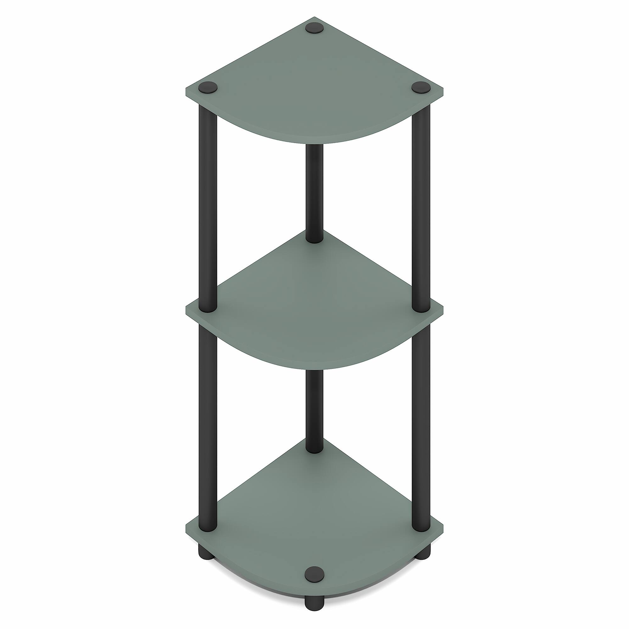 Alt View 2. Furinno - TURN-N-TUBE Corner Shelf, 3-Tier Corner Book Shelf with Open Storage Shelves, for Living Room, Home Office, Garage - Sage Green/Black.