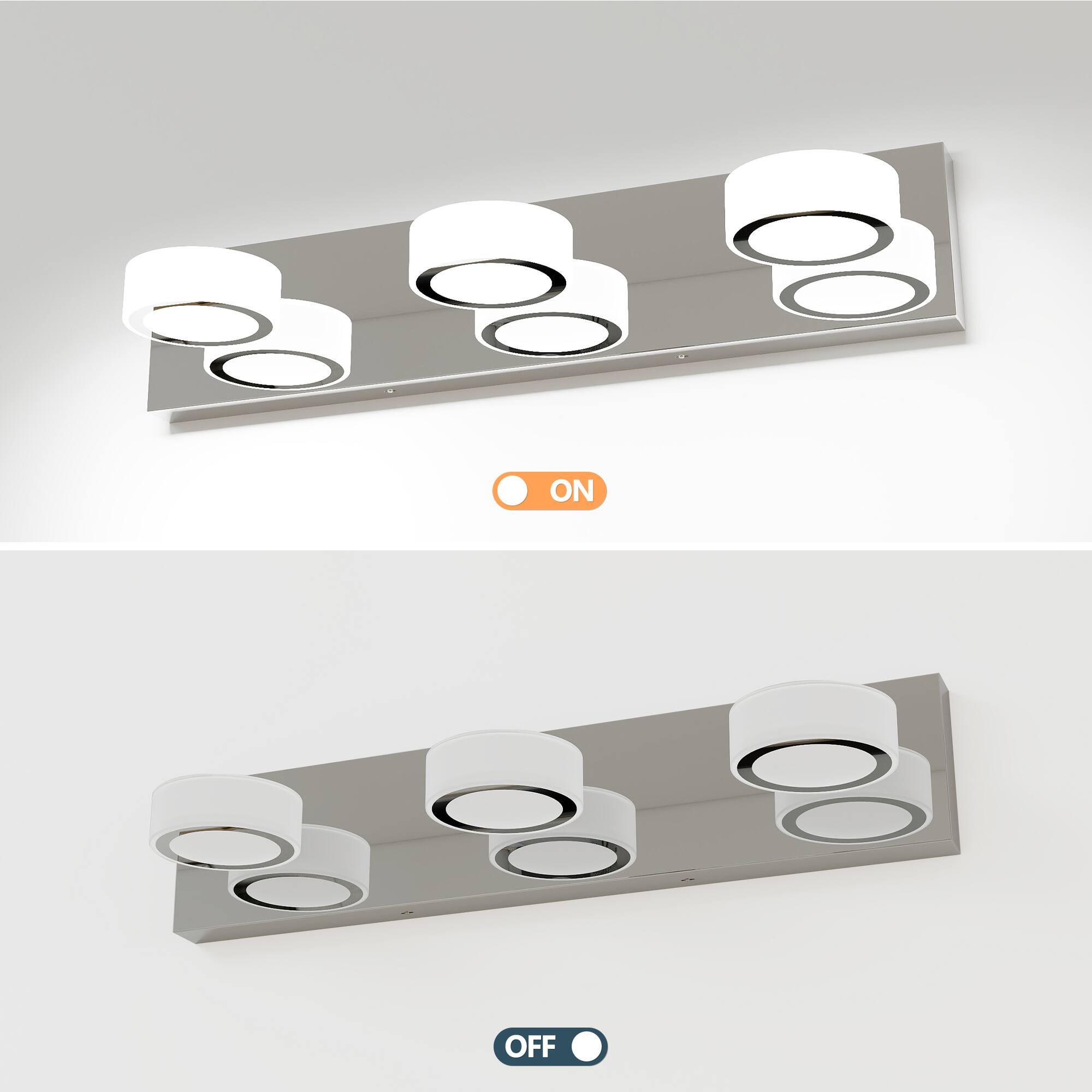 Alt View 4. HOMLUX - 21.26 in. 3 Lights Chrome LED Vanity Light Bar Vanity Accent Lighting Fixtures and Metal Wall Sconces with Acrylic Shade.