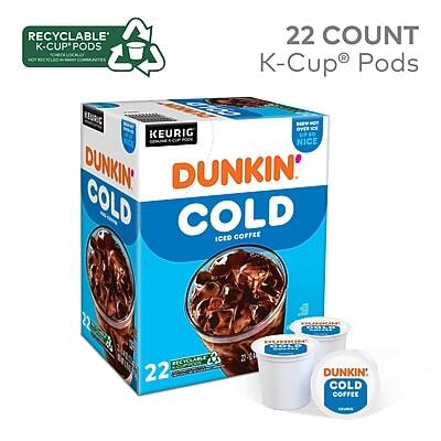 RECYCLABLE K-CUP® PODS  
22 COUNT  
KEURIG®  
DUNKIN' COLD ICED COFFEE  
22 COUNT  
KEURIG®  
DUNKIN' COLD COFFEE