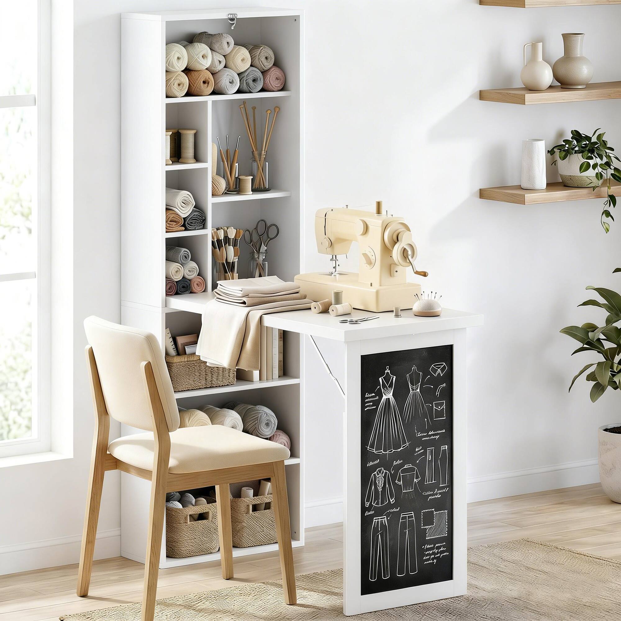 Alt View 7. Homcom - Fold-out Convertible Office Desk - White.