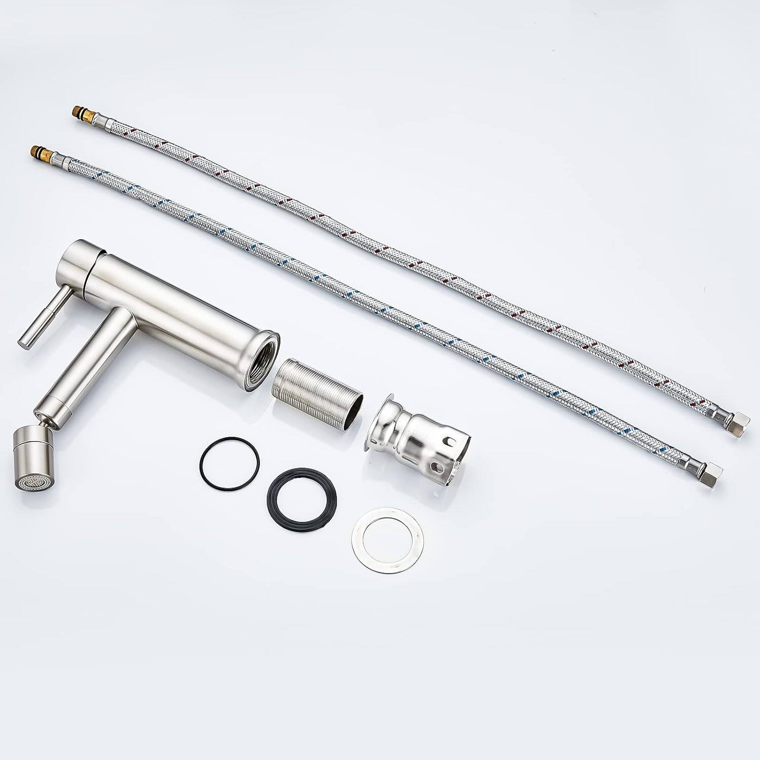 Alt View 3. MOOSOO - Bathroom Faucet Brushed Nickel Single Hole Single Handle One Hole Vanity Faucet for 360° Swivel Faucet Aerator - Silver.