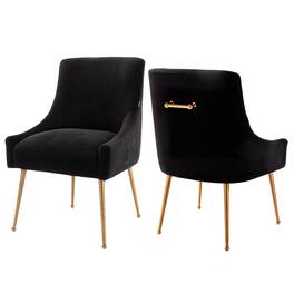 Boyel Living - Velvet Dining Chair with Pulling Handle and Adjustable Foot Nails(Set of 2) - Black