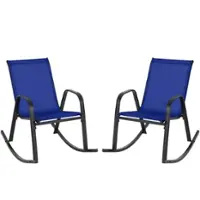 Costway 2 PCS Patio Rocking Chair Heavy-Duty Metal Rocker Outdoor Anti-Slip - Navy - Front_Zoom