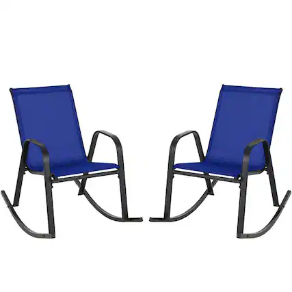 Front. Costway - 2 PCS Patio Rocking Chair Heavy-Duty Metal Rocker Outdoor Anti-Slip - Navy.