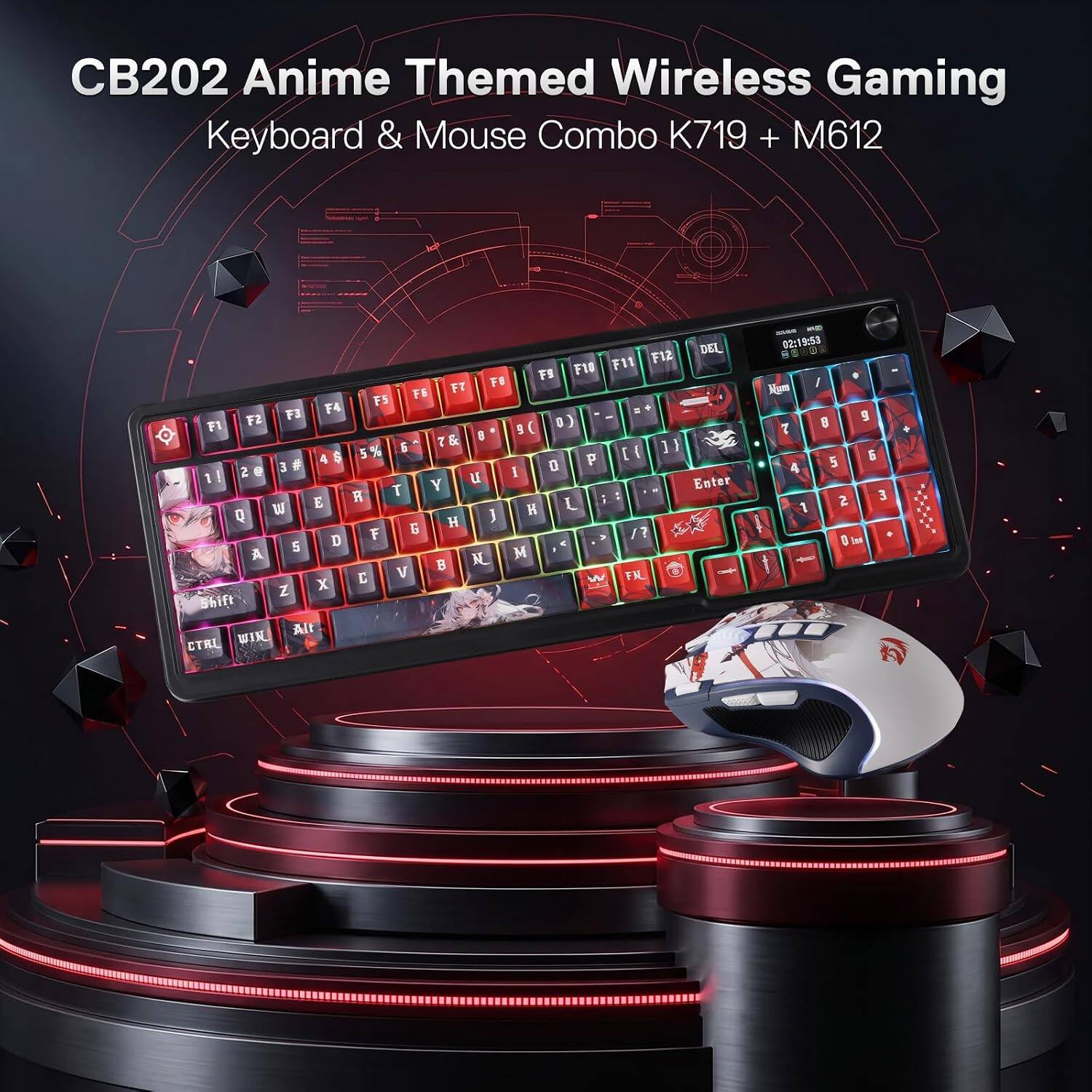 CB202 Anime Themed Wireless Gaming Keyboard & Mouse Combo K719 + M612

F12 DEL F10 F11 F9 F8 F6 F5 F3 F4 F1 F2 0) 8 ( 6 & 11 4 $ 5% P [ ] 2@ 3 # I 0 1 Y LE Enter R T E L ; Q W J H G H D F /?  M A N B C V FIL Z X Shift Alt ETRI WIR

-  02:19:53 88801 / Num 2 8 4 5 2 1
 6 3