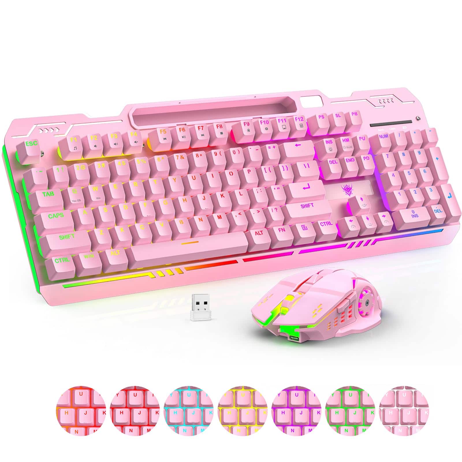 Earthley Blooms - Wireless Gaming And Mouse Combo Rgb Backlit Rechargeable Mechanical Feel Anti ghosting + 6d Mice For Pc Gamer - Wireless - Default