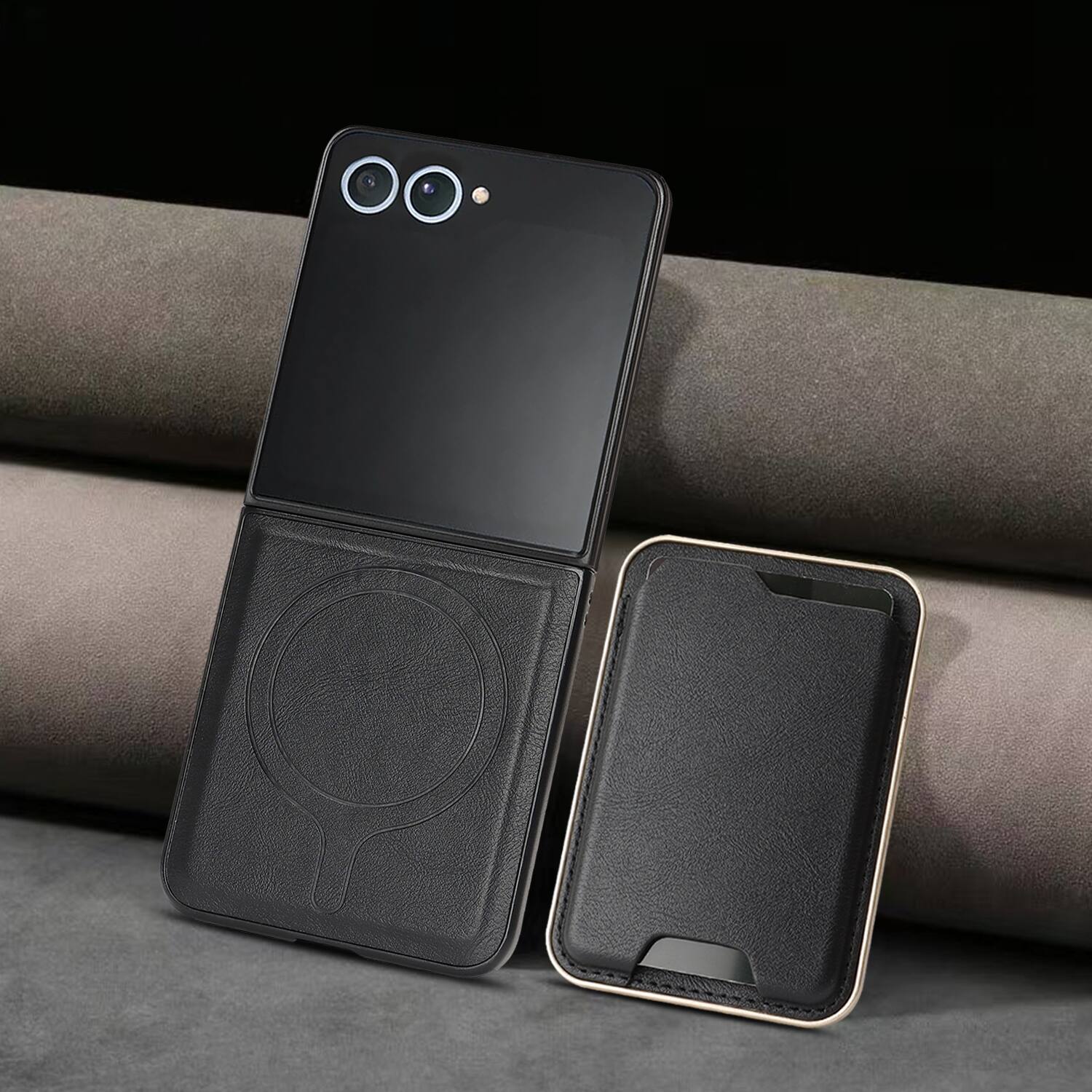 Alt View 4. Dteck - 2-in-1 Magnetic Detachable Wallet Case for Samsung Galaxy Z Flip7, Shockproof PU Leather Phone Cover with Card Holder - Black.