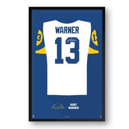 Sporticulture - Kurt Warner Los Angeles Rams Framed 27" x 39" Retired Jersey Art Print - Multicolor