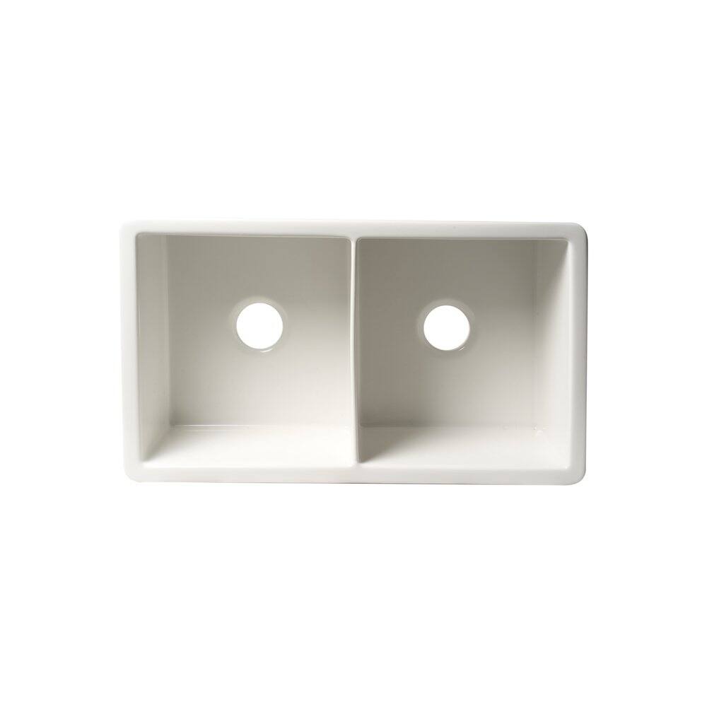 Alt View 3. Alfi - ALFI brand White 32 x 19 Double Bowl Fireclay Undermount / Drop In Kitchen Sink with Grid - White.