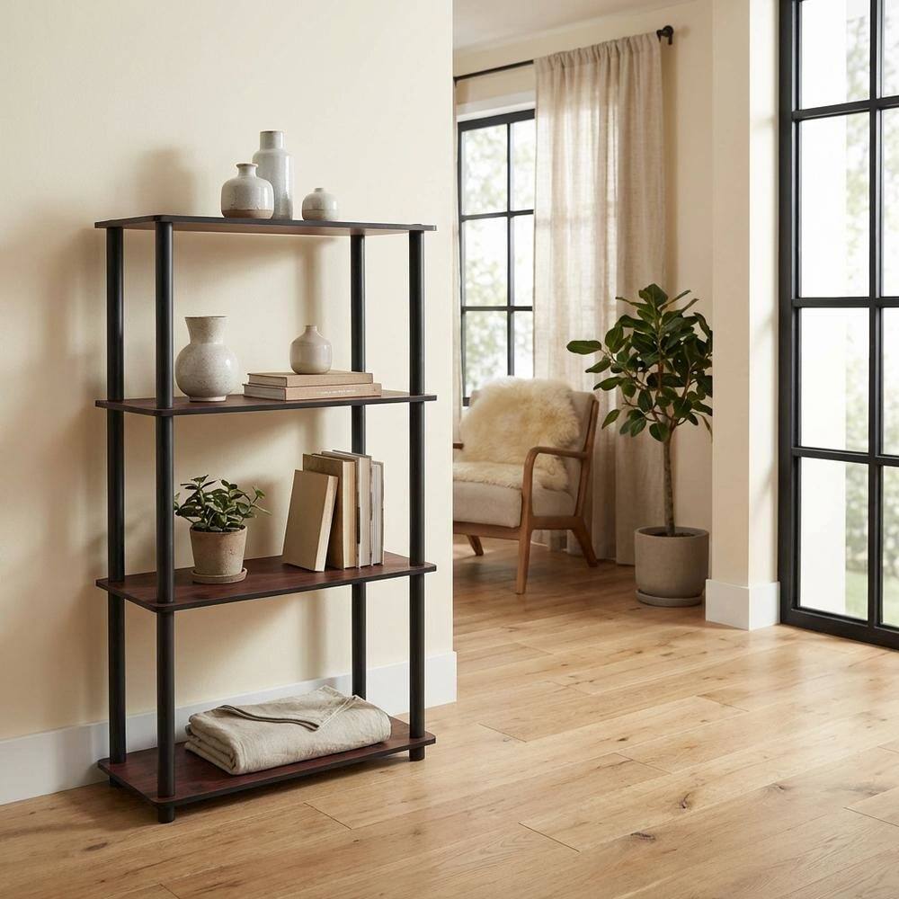Left. FurniFact - Engineered Wood bookcase in finish with a sleek, modern design - Dark Cherry/Black.