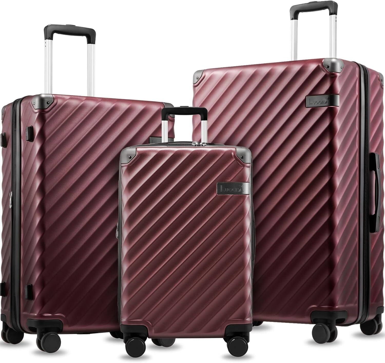 Front. LUGGEX - LUGGEX 20" 24" 28" 3-Piece Hardside Luggage Set, Expandable Suitcase with Spinner Wheel - KVC - Cherry.