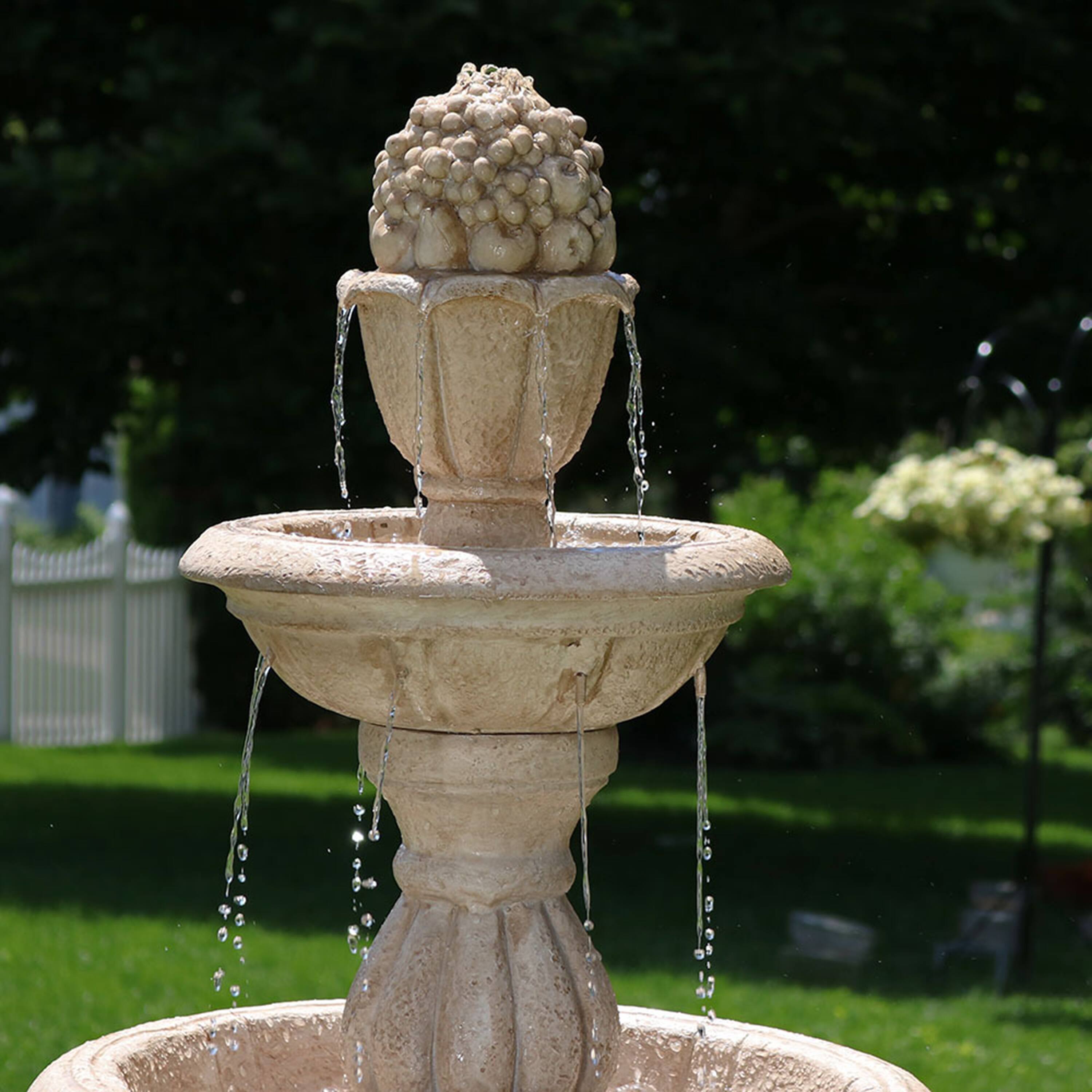 Alt View 4. Sunnydaze - Cornucopia Polyresin Outdoor 3-Tier Water Fountain - Beige.